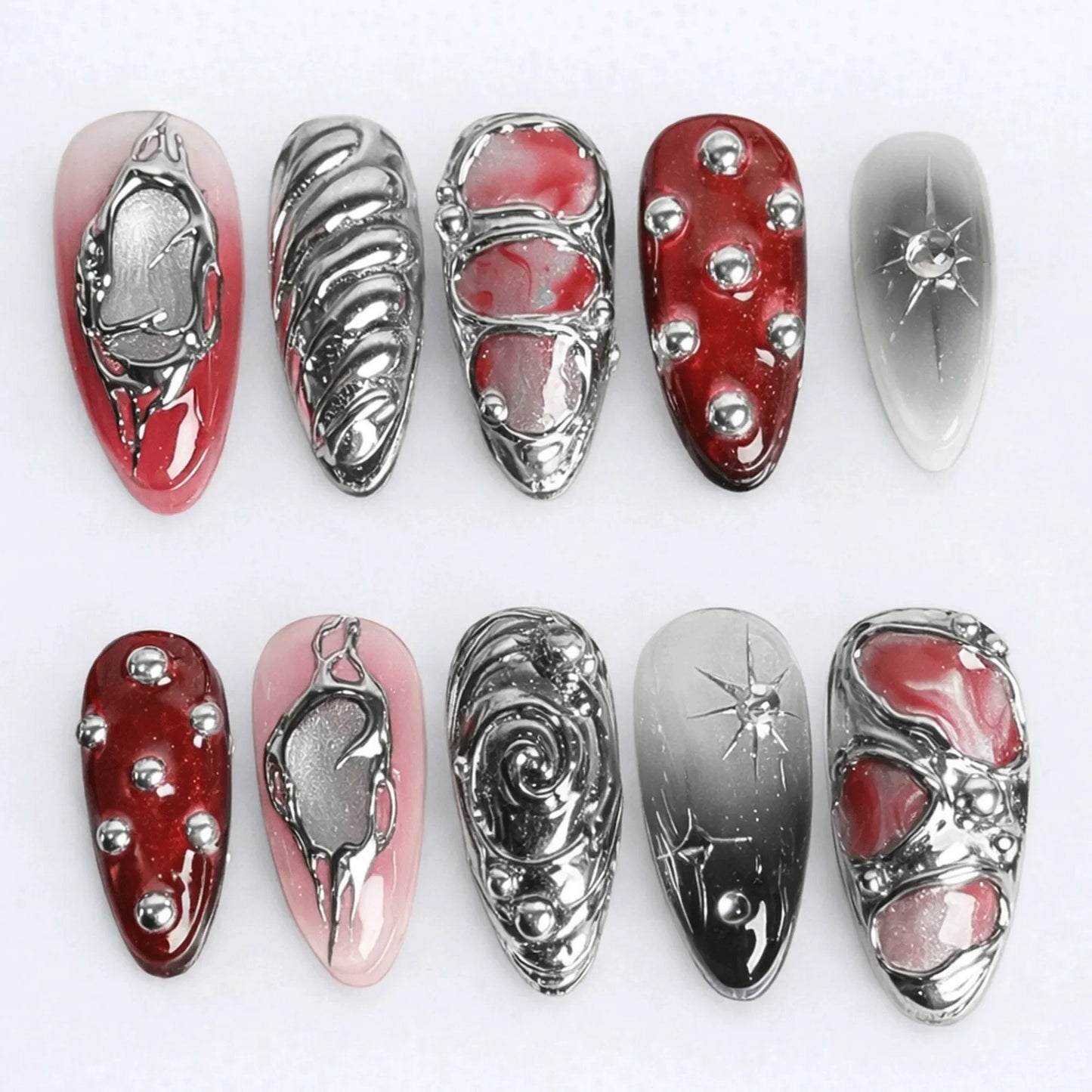 Crimson Liquid Chrome Nails