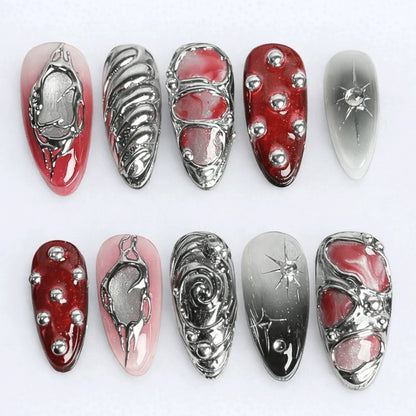 Crimson Liquid Chrome Nails