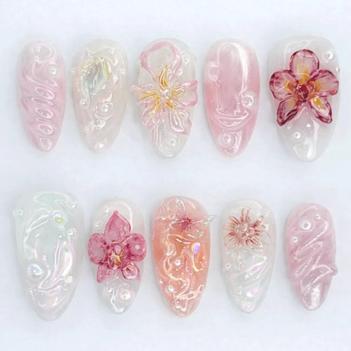 Ocean Rosy Pearl Bloom Nails