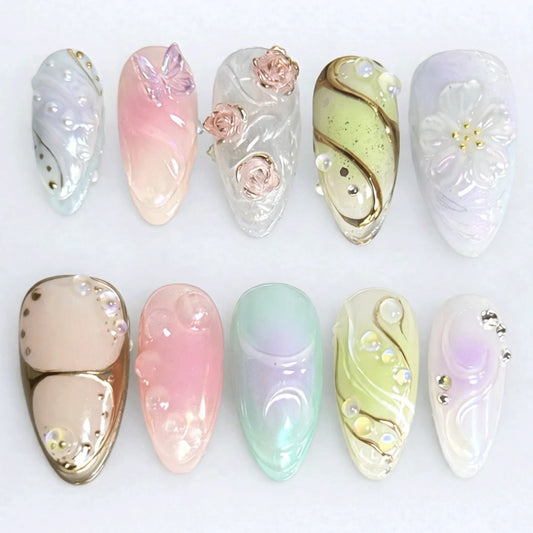 Pastel Pearl Garden Nails